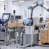 Pharmaceutical factory workers in sterile environment Cobot Palletizer